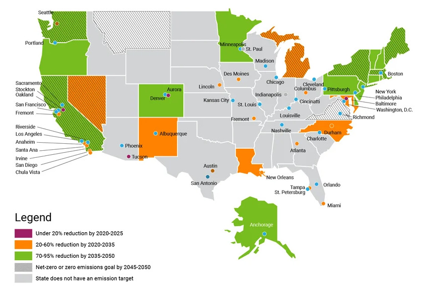 Emissions reduction targets across the United States | BPS